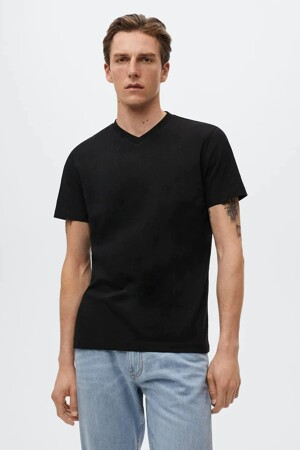 Heren - Mango - T-shirt - zwart - T-shirts - ZWART